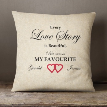 Personalised Cream Chenille Cushion - Love Story